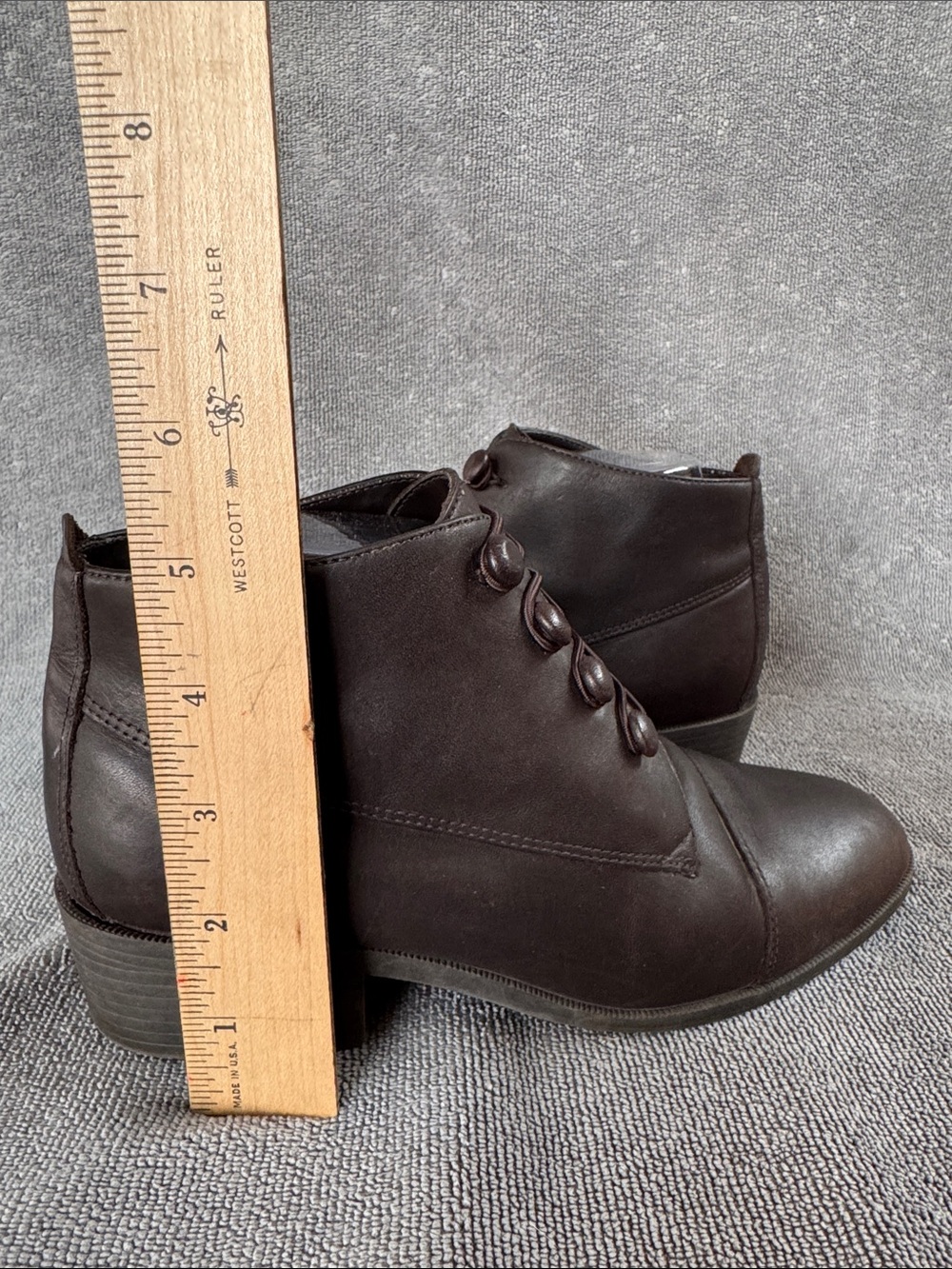 Nicole Brown Leather Ankle Booties with Button Lace Detail - Picture 7 of 11